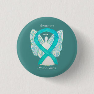Badge Rond 2,50 Cm Cancer utérin Sensibilisation Turquoise Ruban Ange