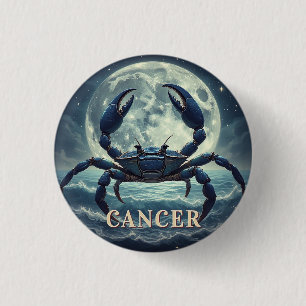 Badge Rond 2,50 Cm Cancer Zodiaque Crabe Bleu Océan au Clair de Lune