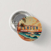 Badge Rond 2,50 Cm Cancún Mexique Palm Tree Sunset Voyage Souvenir (Devant & derrière)