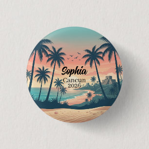 Badge Rond 2,50 Cm Cancun Vintage 2026 Coucher de soleil tropical sur
