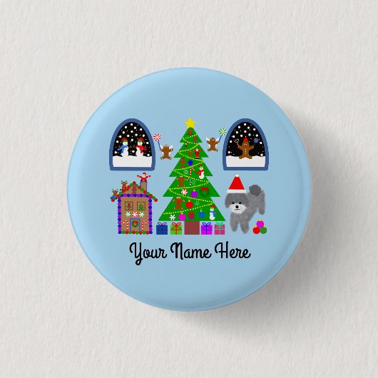 Badge Rond 2,50 Cm Caniche gris Noël #6 Bouton (Devant)