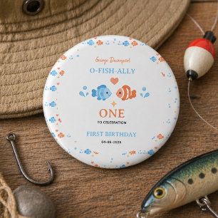 Badge Rond 2,50 Cm Canne à pêche vintage O-Fish-Ally One 1er annivers