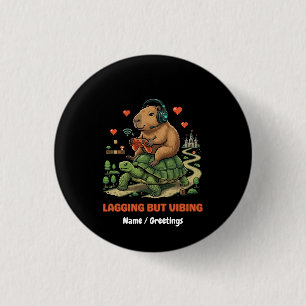 Badge Rond 2,50 Cm Capybara et Tortue Gamer Drôle qui Traîne Mais Vib