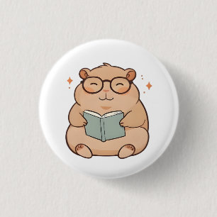 Badge Rond 2,50 Cm Capybara lisant avec des lunettes design Kawaii