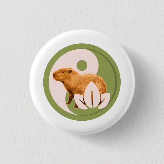 Badge Rond 2,50 Cm Capybara Zen Yin Yang Nature Paisible (Devant)