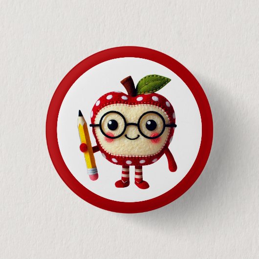 Badge Rond 2,50 Cm Caractère Pomme rouge mignonne avec professeur de (Devant)