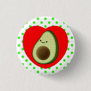 Badge Rond 2,50 Cm Caricature De L'Avocado Mignonne Dans Le Coeur Rou