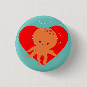Badge Rond 2,50 Cm Caricature de poulpe mignonne Coeur rouge