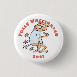 Badge Rond 2,50 Cm Caricature Drôle Entièrement Vaccinée Avec Syringe