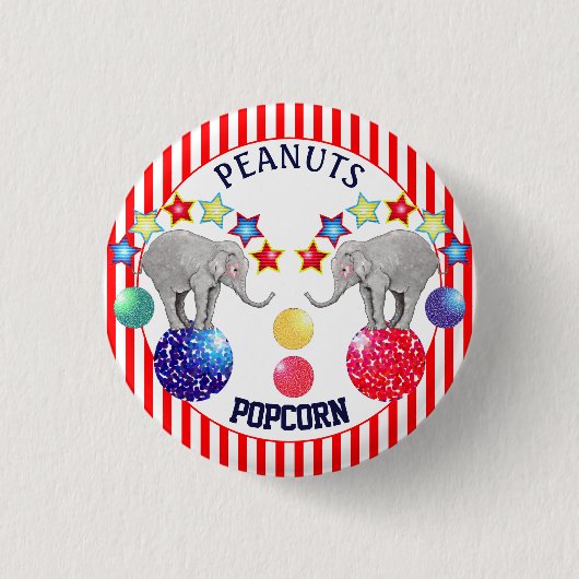 Badge Rond 2,50 Cm Carnaval des étoiles du Cirque Eléphant (Devant)