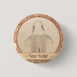 Badge Rond 2,50 Cm carpe de koi Vintage peignant l'art du défilement