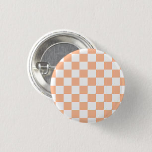 Badge Rond 2,50 Cm Carrés à carreaux pêche et blanc géométrique rétro