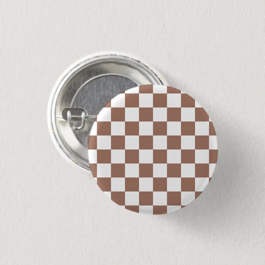 Badge Rond 2,50 Cm Carrés Checker mocha brun blanc géométrique rétro (Devant & derrière)