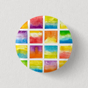 Badge Rond 2,50 Cm Carrés de peinture aquarelle multicolore Art