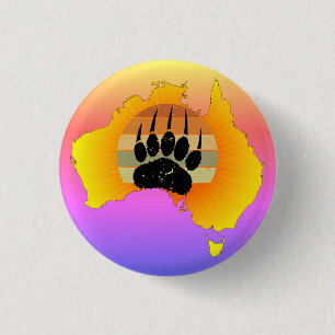 Badge Rond 2,50 Cm Carte Australie Sunny Ours Avec Sunset Rétro