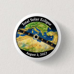 Badge Rond 2,50 Cm Carte de l'éclipse solaire totale 2027