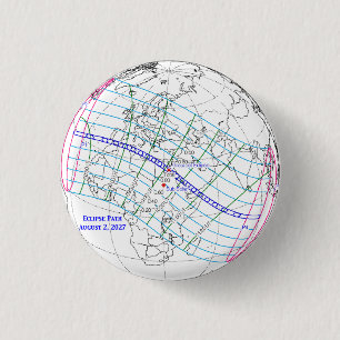 Badge Rond 2,50 Cm Carte de l'éclipse solaire totale de 2027