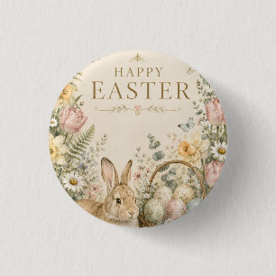 Badge Rond 2,50 Cm Carte de vœux de Pâques élégante, style porcelaine
