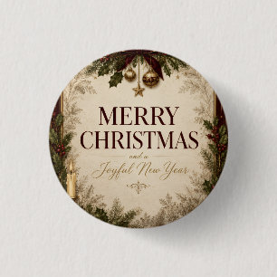 Badge Rond 2,50 Cm Carte de vœux élégante de Noël victorien vintage 