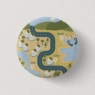 Badge Rond 2,50 Cm Carte de voyage de vacances de paysage de dessin a