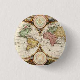 Badge Rond 2,50 Cm Carte du monde vintage Deux hémisphères Art antiqu