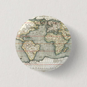 Badge Rond 2,50 Cm Carte du monde Vintage par Abraham Ortelius 1587-1