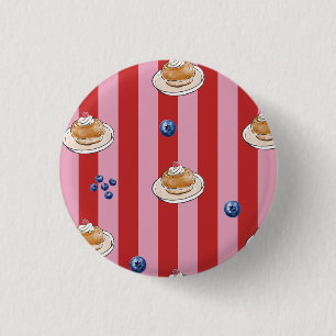 Badge Rond 2,50 Cm Carte rayée rose et rouge avec motif de gâteau