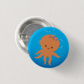 Badge Rond 2,50 Cm Carton mignon Octopus Bleu Océan (Devant & derrière)