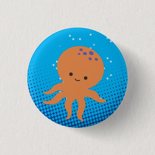 Badge Rond 2,50 Cm Carton mignon Octopus Bleu Océan (Devant)