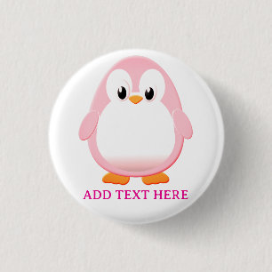 Badge Rond 2,50 Cm Carton Pingouin Rose Cute Personnalisé