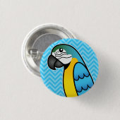 Badge Rond 2,50 Cm Cartoon bleu et jaune Oiseau de perroquet macaw (Devant & derrière)