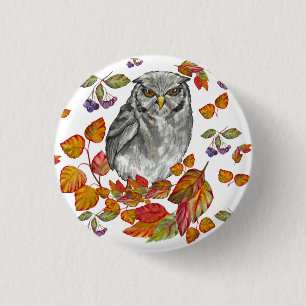 Badge Rond 2,50 Cm Cascade chute belle chouette et feuille