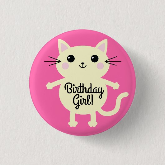 Badge Rond 2,50 Cm Cat Kid's Birthday Party Cute Kitty (Devant)