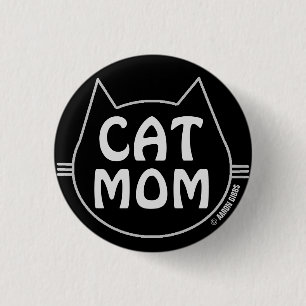 Badge Rond 2,50 Cm CAT MOM noir et blanc