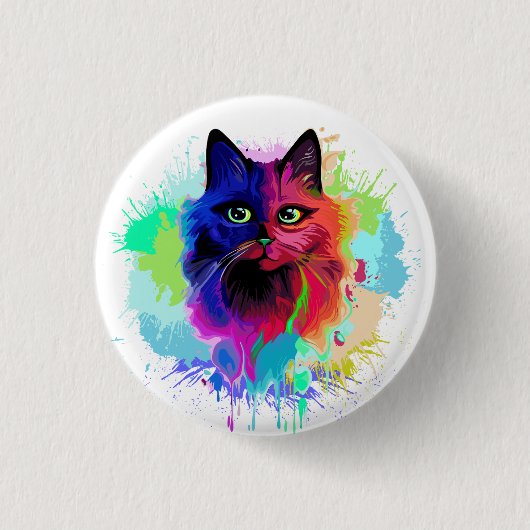 Badge Rond 2,50 Cm Cat Trippy Psychedelic Pop Art (Devant)