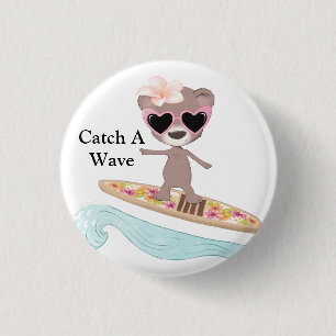 Badge Rond 2,50 Cm Catch A Wave Surfer