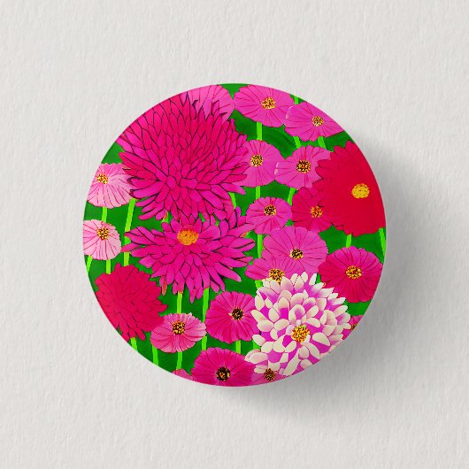 Badge Rond 2,50 Cm Cercle de fleurs, Chrysanthèmes rose Fuchsia (Devant)