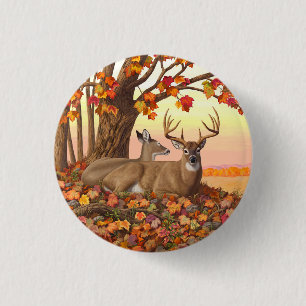 Badge Rond 2,50 Cm Cerf blanc en automne Nouvelle-Angleterre Couleurs