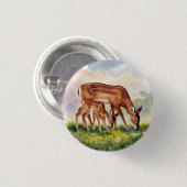 Badge Rond 2,50 Cm Cerf peint Mère et Bébé (Devant & derrière)