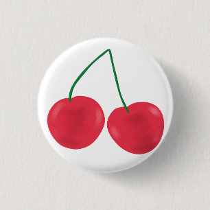 Badge Rond 2,50 Cm Cerises Rouges Fraîches et Mûres Motif de Fruit