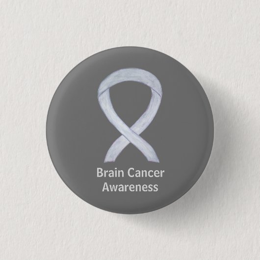 Badge Rond 2,50 Cm Cerveau Cancer Gris Sensibilisation Ruban Bouton P (Devant)