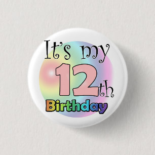 Badge Rond 2,50 Cm C'est mon 12ème anniversaire (roze)