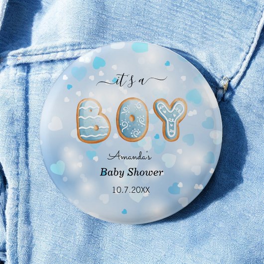Badge Rond 2,50 Cm C'est un garçon Baby shower Blue White Hearts Moti