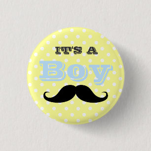 Badge Rond 2,50 Cm C'est un garçon Mustache Baby shower jaune et ble