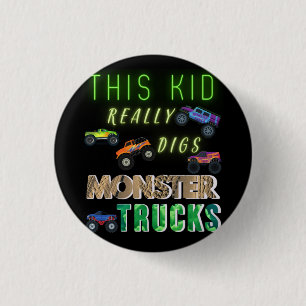 Badge Rond 2,50 Cm Cet enfant aime vraiment les monstres camions
