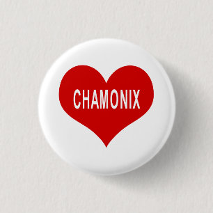 Badge Rond 2,50 Cm CHAMONIX Cœur Rouge Amour