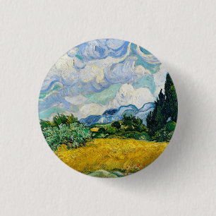 Badge Rond 2,50 Cm Champ de blé Van Gogh avec Cyprès. Impressionnisme