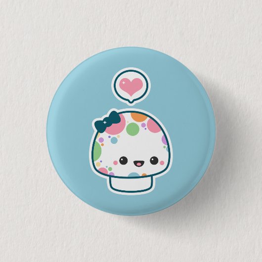 Badge Rond 2,50 Cm Champignon pointillé par polka en pastel mignonne (Devant)