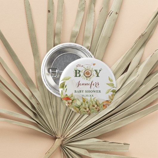 Badge Rond 2,50 Cm Champignons de Baby shower rustique en bois