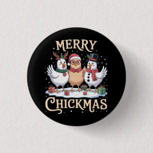 Badge Rond 2,50 Cm Chapeau de Noël de poulet Santa Noël joyeux Chickm